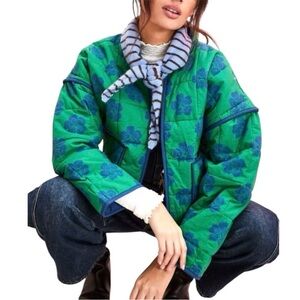 Free People Chloe Quilted Cotton Green Jacket